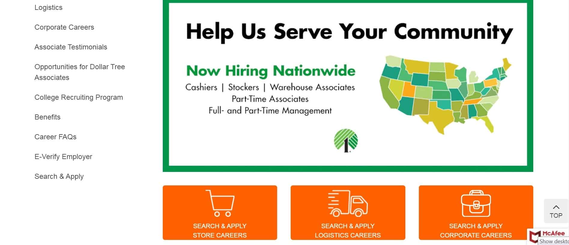 Apply at Dollar Tree by visiting the careers center and selecting either store careers, logistics, or corporate jobs.