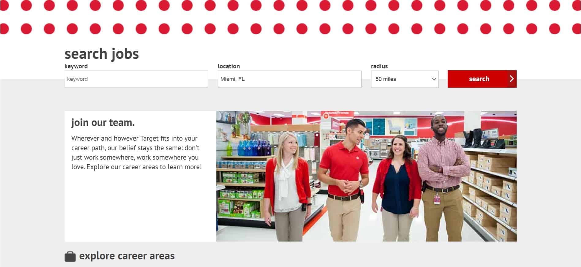 Use the "search jobs" page to find seasonal Target jobs in your area.