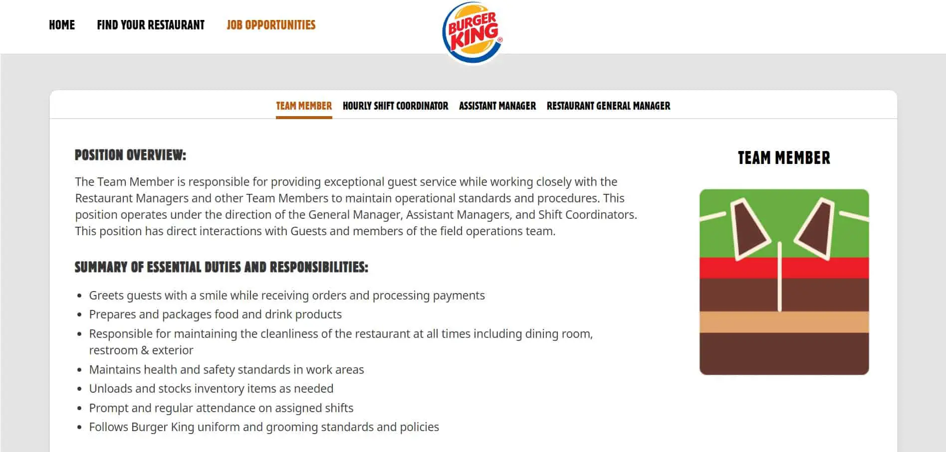 Burger king service crew job description